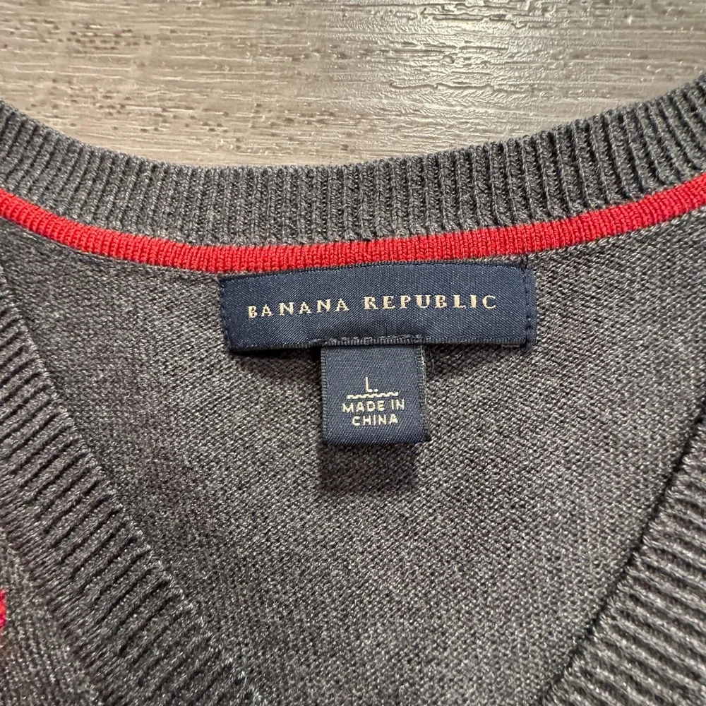 Banana Republic Sweater Vest Mens Large Gray Argyle Silk Cashmere Classiccore‎